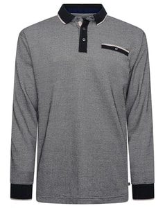 KAM Long Sleeve Raised Fabric Dobby Polo Black